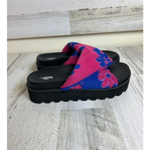 Rocket Dog Women’s 7 Pink Blue Terrycloth Floral Crisscross Slippers Shoes New - Picture 4 of 7